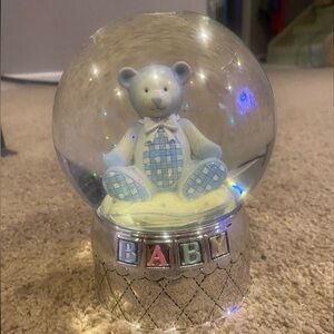 Reed & Barton Blue Bear Snow Globe with Silver Base